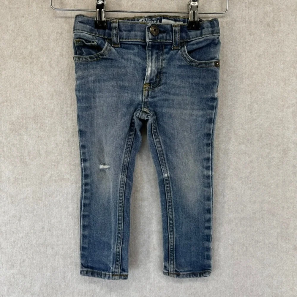 OshKosh B'gosh Toddler Boys Blue Skinny Jeans Distressed Medium Wash Size 2T